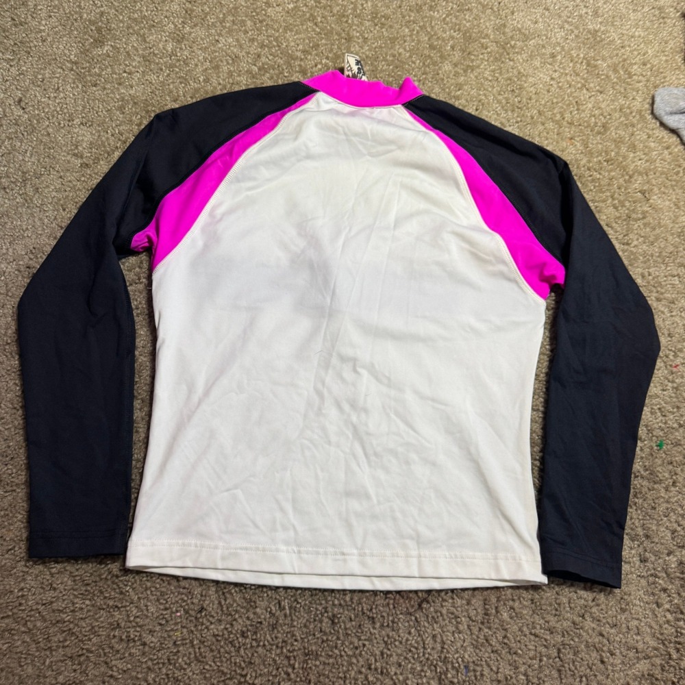 Toes on the Nose Kids XL Rash Guard Long Sleeve‎ Swim Shirt Pink White Black - Picture 3 of 4